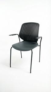 Nouvelle chaise de bureau moderne en cuir synthétique avec accoudoirs métalliques, pivotante, réglable, base à roulettes, assise ergonomique pour usage professionnel - Product Image 4