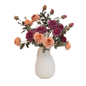 Plain Realm Roses Artificielles en Soie Plastique à Bords Brûlés, Décoration Mariage et Maison, 3 Têtes XYSQ230308 - Product Image 5