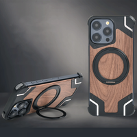 Étui de téléphone portable magnétique sans cadre en alliage d'aluminium pour iPhone 16 Pro Max 15 14, coque de protection en bois de noyer véritable