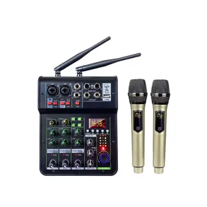 Dj Mixer Usb 4 Kanalen Mixer Console Audio Mixer Mini Familie Ktv 48V Usb/Bt Effecten Opnemen Met draadloze Microfoon