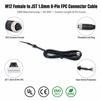 Câble Connecteur FPC M12 Femelle Aviation vers JST ZH 1.0mm 8 Broches PVC IP67 Thermorétractable pour Caméra AHD DVR OEM ODM