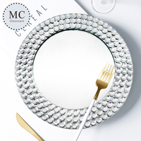 Assiettes de présentation rondes en argent miroir pour assiettes à dîner, avec bordure diamantée, vente en gros