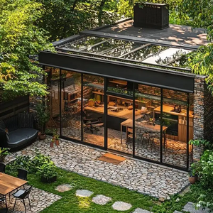 <span class=keywords><strong>Solarium</strong></span> coulissant électrique sur mesure avec toit en verre rétractable et structure en aluminium pour patio d'hôtel - Product Image 6