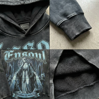 Sweat à capuche pour homme en coton French Terry, avec logo personnalisé OEM, impression numérique, lavage à l'acide, strass, style vintage, fermeture éclair intégrale, haute qualité