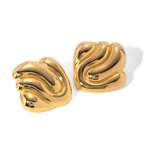 J&D Jewelry 18K Gold Plated Stainless Steel Irregular Bump Bread Shape Chunky Earrings for Women