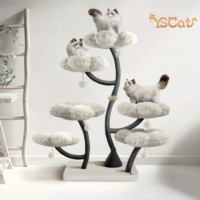 Furnitur mewah kayu padat kucing tiang gores, menara panjat kucing desain bunga dengan rumah dan pohon
