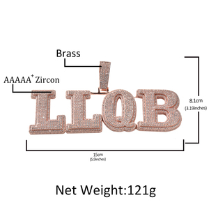 Nuovo Ciondolo Personalizzato con Nome in Zirconi Cubici 2023, Placcato <span class=keywords><strong>Oro</strong></span> 18K, Lettera Completamente Ricoperta di Zirconi, Collana Hip-Hop per Uomo e Donna - Product Image 3