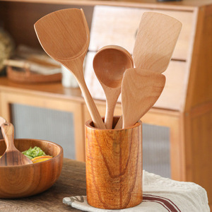 Beech Wood Spatula And Spoon Set 4 Pieces Kitchen Cooking Utensils For Wok And Soup - Product Image 2