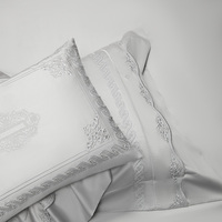 Parure de lit moderne en coton gris brodé 4 pièces, fournisseur de textiles pour la maison et l'hôtellerie en coton à fibres longues