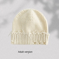 Gorro de punto Van Sally transfronterizo, nueva tendencia urbana de otoño-invierno, color liso, con agujeros rasgados, bordado de logotipo personalizable, estilo retro antiguo.