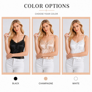 Camisola de encaje de seda de morera, fina, de una pieza, de satén, sin espalda, tipo top, con logotipo personalizado, prémium, suave, transpirable, elegante, para mujer - Product Image 4