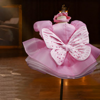 Robe de Soirée de Luxe Élégante pour Fille de 1 à 12 Ans, Manches Courtes, Traîne Longue Papillon, avec Bandeau – Collection 2026 (Vente en Gros)