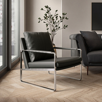 Fauteuil de luxe et design pour les loisirs, modèle paresseux, avec cadre en acier inoxydable, cuir véritable pour le salon, hôtel, villa, bar.