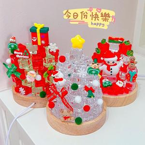 Christmas Diy Night Light Acrylic Ice Block Lamp <b>With</b> Led Lights For Kids Desk Decoration Round Shape Tap <b>Control</b> <b>USB</b> Power - Product Image 1