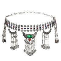 À la mode Vintage alliage Afghani Kuchi Tribal métal ceinture avec pièces glands pendentif corps taille chaîne pour dame