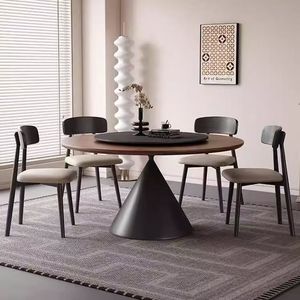 <span class=keywords><strong>Table</strong></span> à manger ronde moderne <span class=keywords><strong>en</strong></span> bois massif avec plateau <span class=keywords><strong>en</strong></span> <span class=keywords><strong>bambou</strong></span> et 4 chaises avec pieds <span class=keywords><strong>en</strong></span> fer pliables, 4 places pour petits appartements - Product Image 3