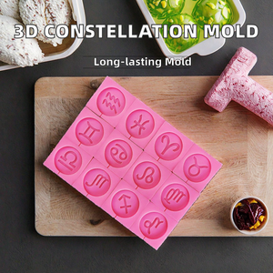 Molde de Silicona Rosa de 12 Piezas con Forma de Signos del Zodiaco, Fácil de Desmoldar, Apto para Horno, Herramientas para Pasteles, Sin BPA, Solo Lavar a Mano - Product Image 3