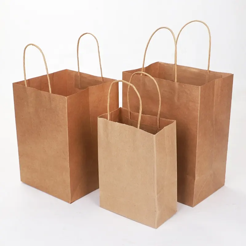 Make your own logo printed reusable kraft shopping bag with handle