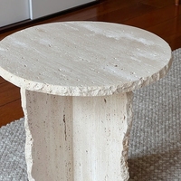 Table d'appoint de villa en travertin beige poli moderne, forme personnalisée, 4 pieds, taille sur mesure, faible MOQ