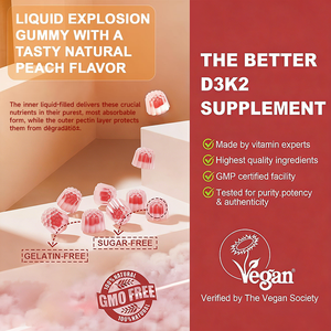 Suplemen Gummy Vitamin D3 10000IU K2 200MCG Rasa Persik Alami Label Pribadi OEM dengan Kalsium Magnesium & Seng - Product Image 5