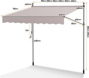 ที่หนีบกันสาดแบบข้อเหวี่ยงมือปรับความสูงได้ทันสมัยเหล็กโพลีเอสเตอร์กันน้ำ UV สำหรับระเบียงลานบ้าน - Product Image 2