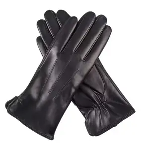 SLW004 Forro de lana Guantes de conducción de cuero etíope negro para mujer Guantes de cuero de invierno de piel de oveja para mujer