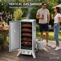 Fumoir à gaz en acier inoxydable avec 4 niveaux, allumage électronique, pour barbecue extérieur, avec thermomètre