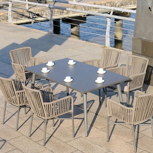 Moderno marrone 7 pezzi Set da pranzo da giardino esterno Patio portico in alluminio corda tavolo <span class=keywords><strong>e</strong></span> 6 posti <span class=keywords><strong>sedie</strong></span> <span class=keywords><strong>per</strong></span> esterno - Product Image 1
