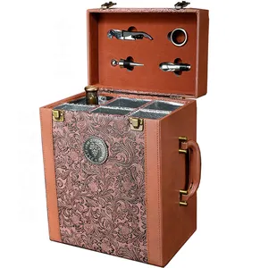 Phoenix Tail Pattern Pu <span class=keywords><strong>Leather</strong></span> Gift Wine Box Mẫu Miễn Phí Handmade 6 Chai Rượu Vang Hộp Rượu Vang Sang Trọng Với Công Cụ Bar - Product Image 1