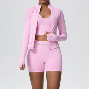 Women's Plus Size Skinny Fit Zip-U pHigh Elastic <b>Halter</b> <b>Neck</b> Yoga Wear Quick Dry Soft Outdoor Fitness Sexy Yoga Jacket - Product Image 6