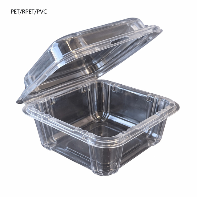 Wholesale Clear PET Strawberry Punnet 250g Disposable Plastic Fruit Packaging Box with Hinged Lid Food Grade Custom