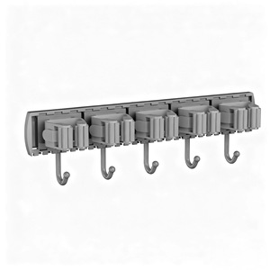 <b>Wall</b> Mounted <b>Mop</b> Holder Waterproof PP Abs Rectangle Broom Hook Bathroom Storage No Drill Installation - Product Image 3