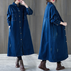 Nuovo Abito Chemisier in Denim Primaverile a Metà Coscia, Taglie Forti, Sottile e Morbido, che Copre la Pancia, da Donna - Product Image 2