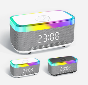 Altavoz Bluetooth Portátil con Cargador Inalámbrico de 15w, Reloj Despertador, Luz LED RGB de Colores, Lámpara de Escritorio, <span class=keywords><strong>Radio</strong></span> <span class=keywords><strong>FM</strong></span> para Sala de Estar o Mesita de Noche - Product Image 6