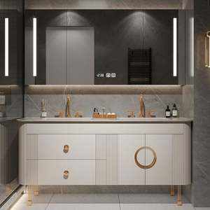 High End Professional Custom Modern Bathroom <b>Vanity</b> Wall-Mounted Set with Quartz Stone Countertop and Water Resistant Finish - Product Image 4