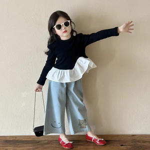 Vêtements pour filles, <span class=keywords><strong>collection</strong></span> automne 2026, hauts à volants élégants, t-shirts en tissu synthétique mélangé pour filles - Product Image 3