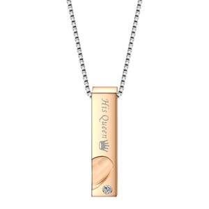 Collares de Pareja con Corazón 'Rey y Reina', en Oro Rosa Negro con Bisel de 35mm, para Regalo o Uso Diario - Product Image 5