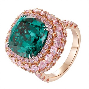 Custom Engagement <b>Wedding</b> Jewelry Lab Created Emerald Gemstone 9K 10K 14K 18K Gold Plated Women's <b>Ring</b> <b>Cushion</b> Cut - Product Image 3