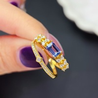 Factory Wholesale Fashion Luxury 18K Gold Plated 925 Sterling Silver Natural Tanzanite Ring Women's Wedding Party Birthday Gift