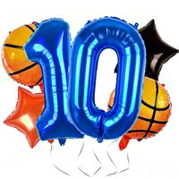 Ballon en feuille d'aluminium bleu de 40 pouces, ensemble sur le thème du basketball, ballons en Mylar étoiles, fournitures de décoration pour fête sportive d'anniversaire de 10 ans pour garçons