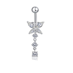 Yiwu daicy bán buôn nút bụng Nhẫn piercing đồ trang sức đồng dát Zircon dangle bướm <span class=keywords><strong>Navel</strong></span> Vòng - Product Image 1