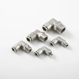 PL pneumatic stainless steel connector BSP4mm-12mm hose 1/8" 1/4" 3/8" 1/2" external thread pneumatic pipe elbow connecting pipe