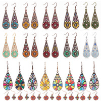 Anting-anting menjuntai jenis bunga matahari tetes air Bohemia anting-anting perhiasan Vintage Aloi banyak warna grosir