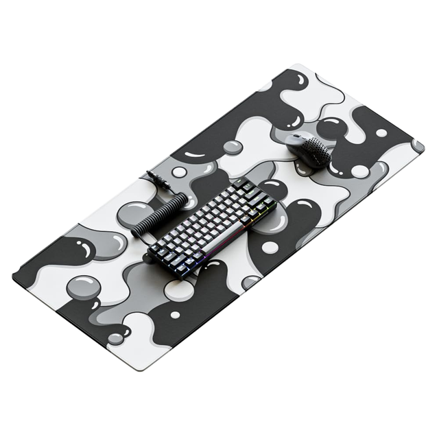 Large XXL Cute Black & White Waterproof Rubber Keyboard Pads Grey Mouse Mat Non-Slip Gaming Mouse Pad