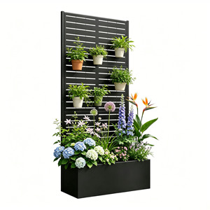 2-in-1 Raised Garden Bed with <b>Trellis</b> Rust-Proof Louvered Design Easy Assembly Custom Pattern Available Planter Box for Patio - Product Image 1