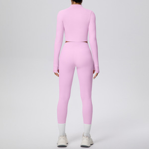 Conjunto de 2 piezas: Chaqueta deportiva corta con cremallera y pantalones de yoga, de tacto suave, color liso, que absorbe el sudor, de talle alto y efecto levanta glúteos, ajustado, para <span class=keywords><strong>mujer</strong></span>, tallas XL/<span class=keywords><strong>XXL</strong></span> - Product Image 4