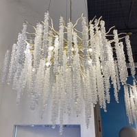 Style européen Art déco maison branche créative luxe aluminium grand salon lustre en cristal goutte de pluie suspension