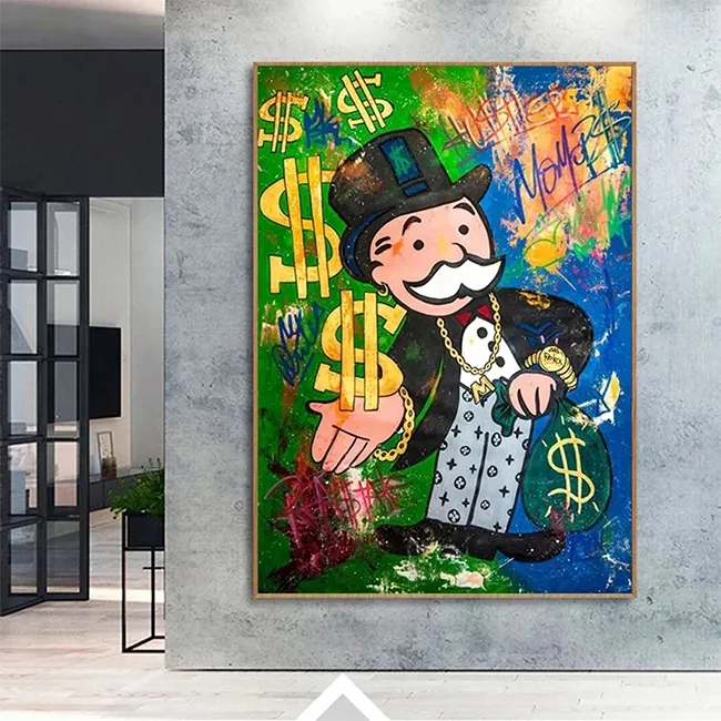 Alec Monopoly Graffiti Kunst Leinwand Poster Big Rich Man Street Art Ölgemälde an der Wand Kunst Bilder Home Decoration