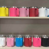 Mugs à café en acier inoxydable isolés avec revêtement en poudre personnalisés avec logo, 12 oz et 14 oz, poignée, double paroi, gobelet isotherme sous vide avec couvercle