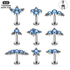 <span class=keywords><strong>Piercing</strong></span> Labret en Titane G23 de Grade Implantable, Triple Marquise CZ, Fileté Intérieurement, pour Lèvre, Cartilage, Hélix, Medusa, Monroe 16G - Product Image 1